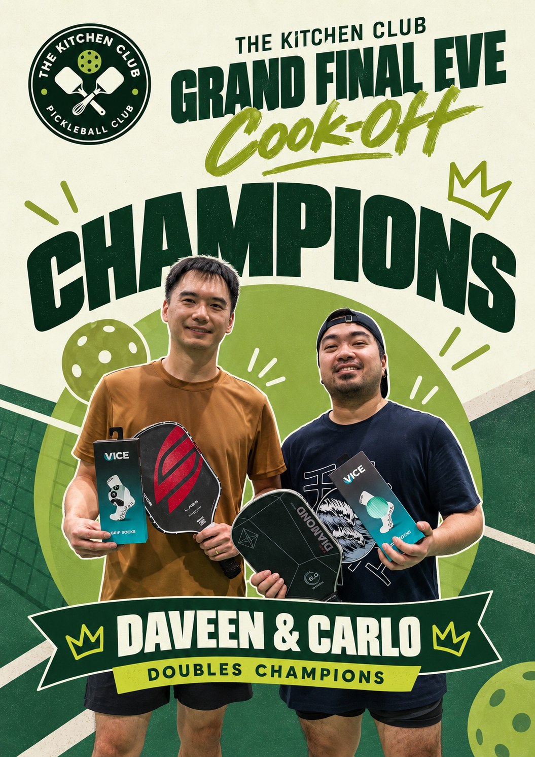 Head Chefs Carlo & Daveen — Kitchen Club Course 3 Doubles Champions